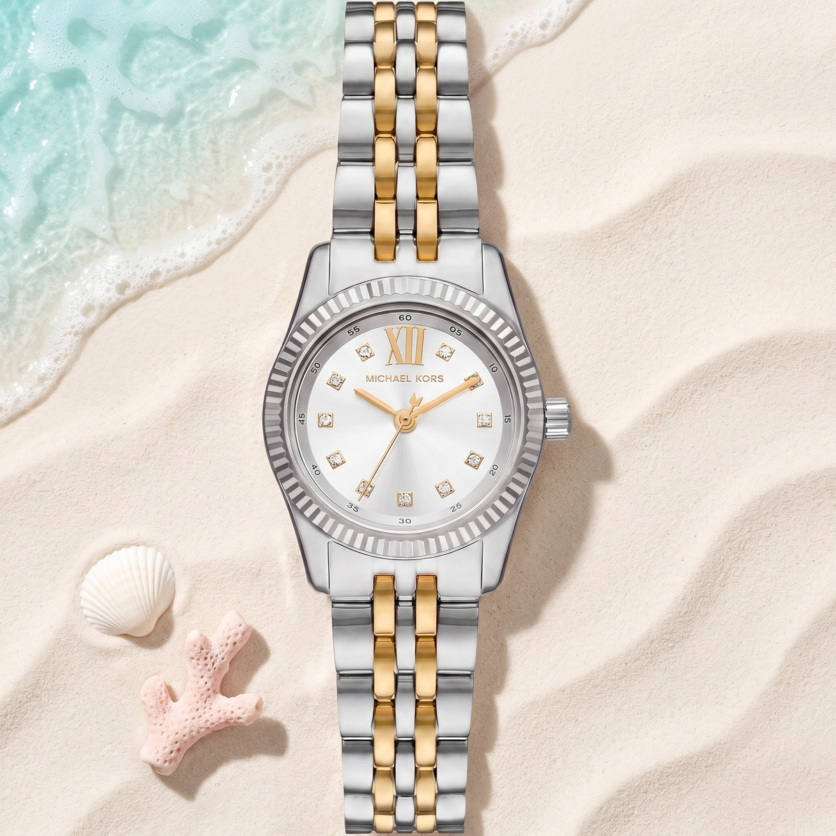 Montre Michael Kors Petite Lexington Bicolore 26 mm, or et acier, index cristaux – TIJD&CO