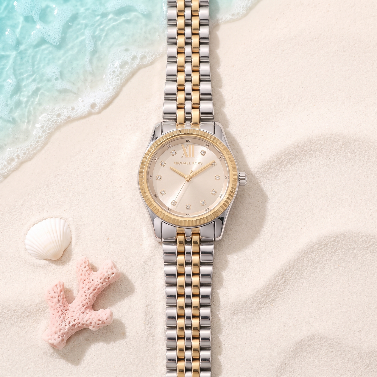 Montre Michael Kors Little Lexington Bicolore 26 mm, bracelet or et acier – TIJD&CO
