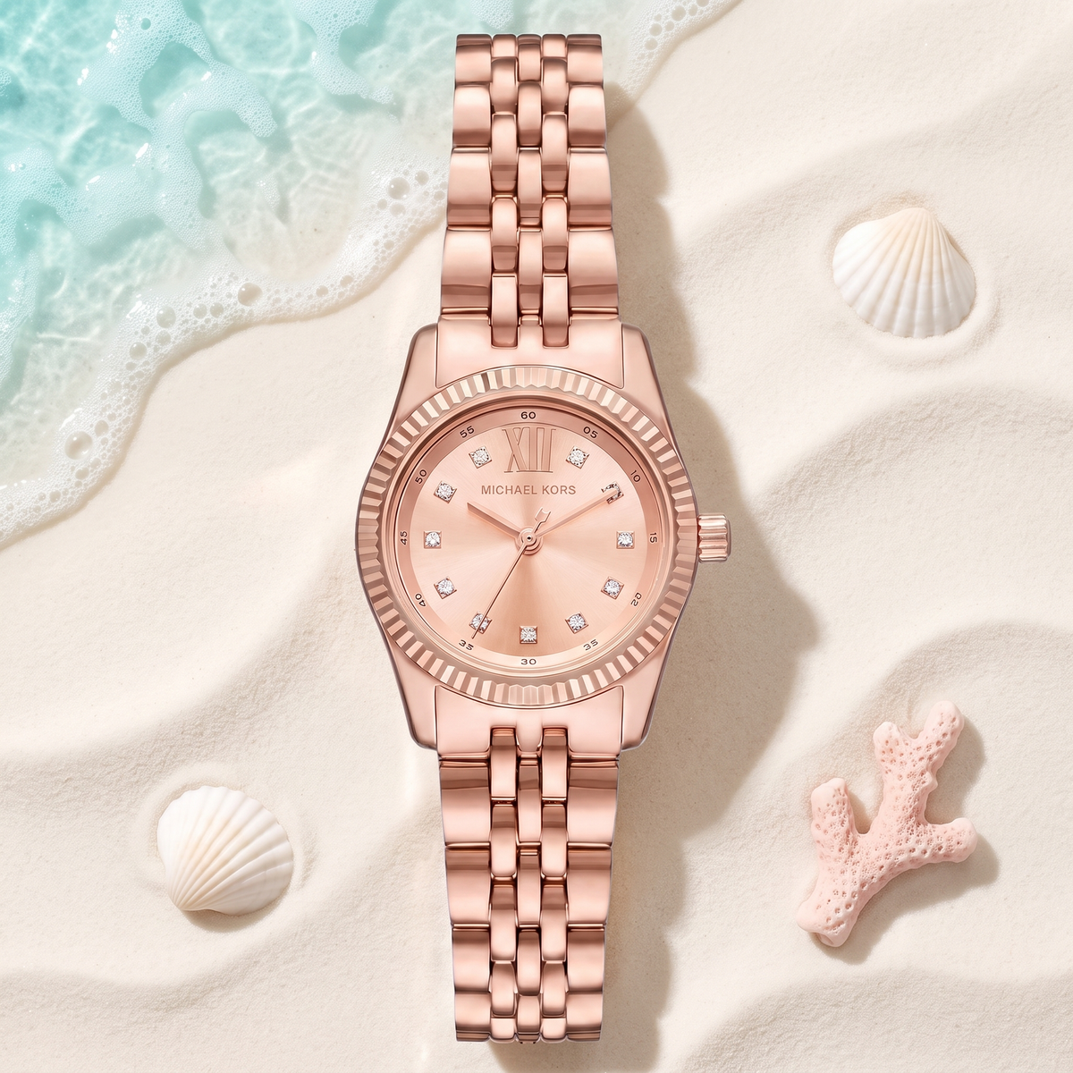 Montre Michael Kors Petite Lexington Rosegold 26 mm, or rosé, index cristaux – TIJD&CO