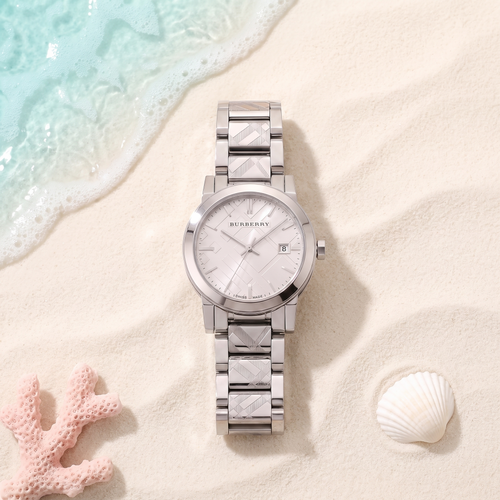 Montre Burberry The City Mini Silver, cadran check, boîtier 26 mm acier, TIJD&CO