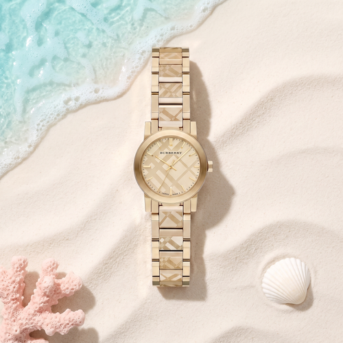 Montre Burberry The City Mini Gold, cadran check, boîtier 26 mm doré, TIJD&CO