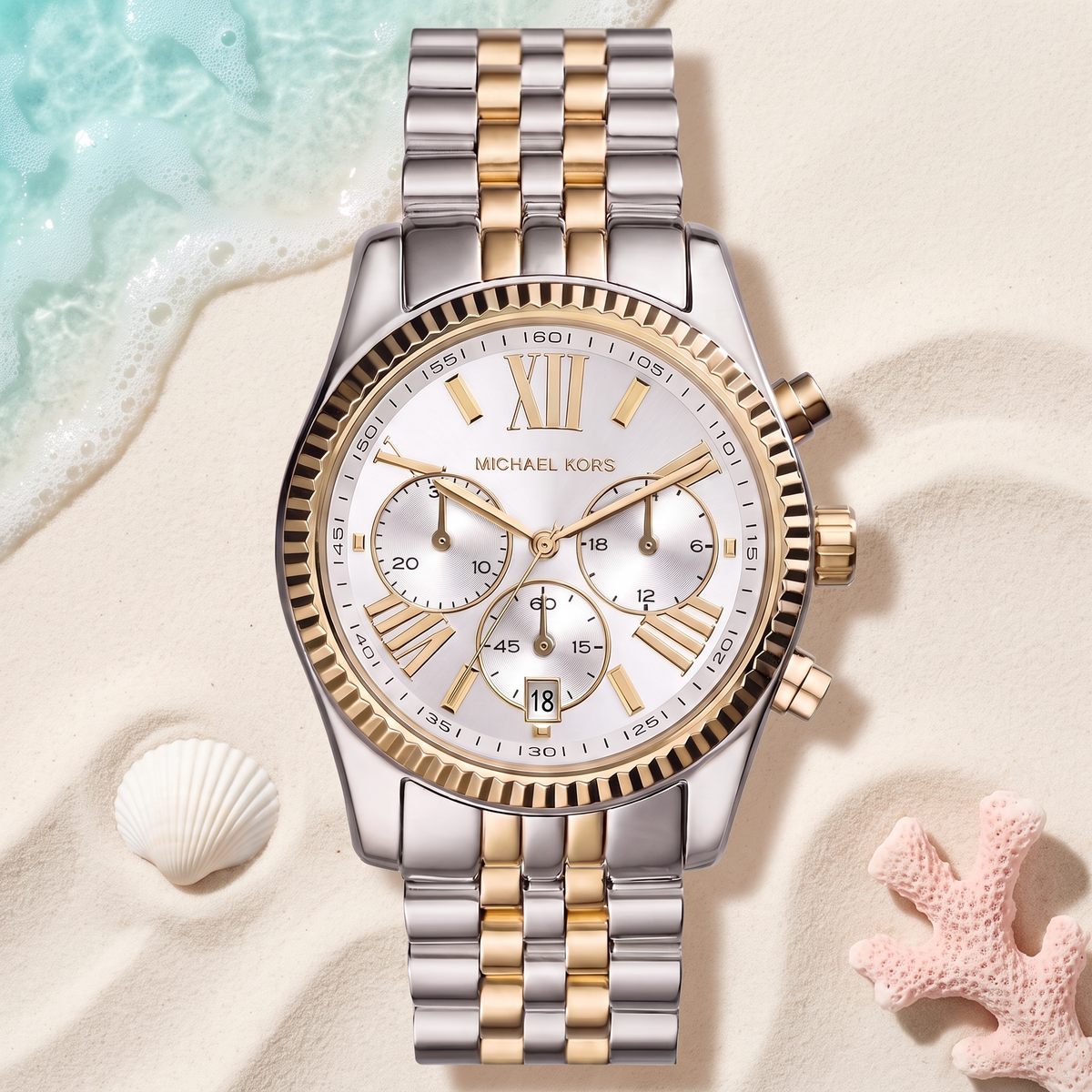 Montre Michael Kors Lexington Bicolore, bracelet jubilé or et acier, 38 mm, TIJD&CO