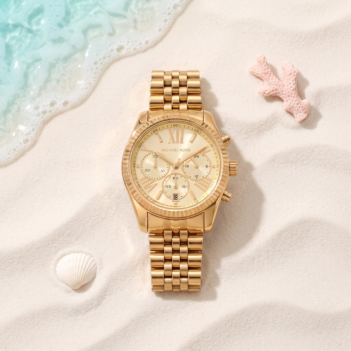 Montre Michael Kors Lexington Gold, bracelet jubilé doré, 38 mm, TIJD&CO