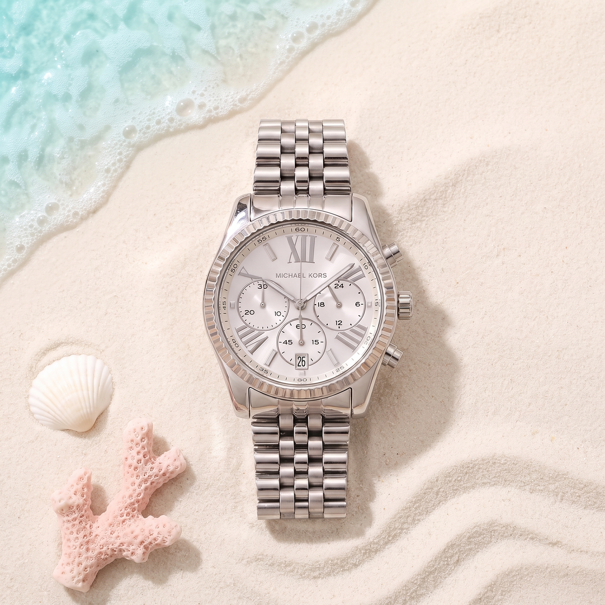 Montre Michael Kors Lexington Silver, bracelet jubilé acier, 38 mm, TIJD&CO