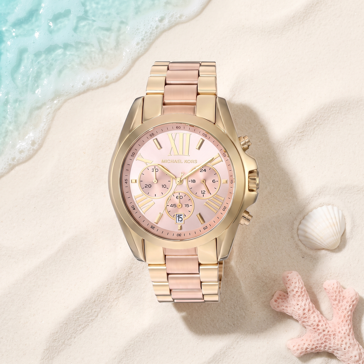 Montre Michael Kors Bradshaw Bicolore Rose, acier et or rosé, boîtier 43 mm, TIJD&CO