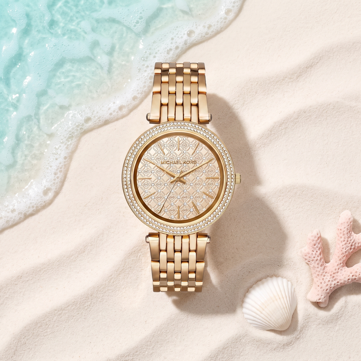 Montre Michael Kors Darci Gold, lunette et cadran sertis de cristaux, 38 mm, TIJD&CO