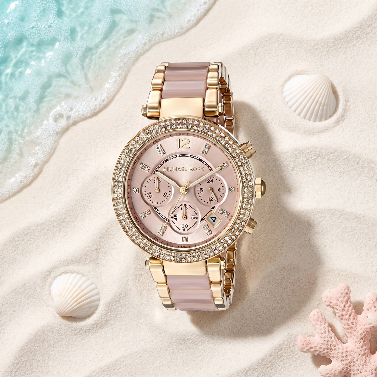 Montre Michael Kors Parker Champagne, chronographe, cadran champagne, TIJD&CO