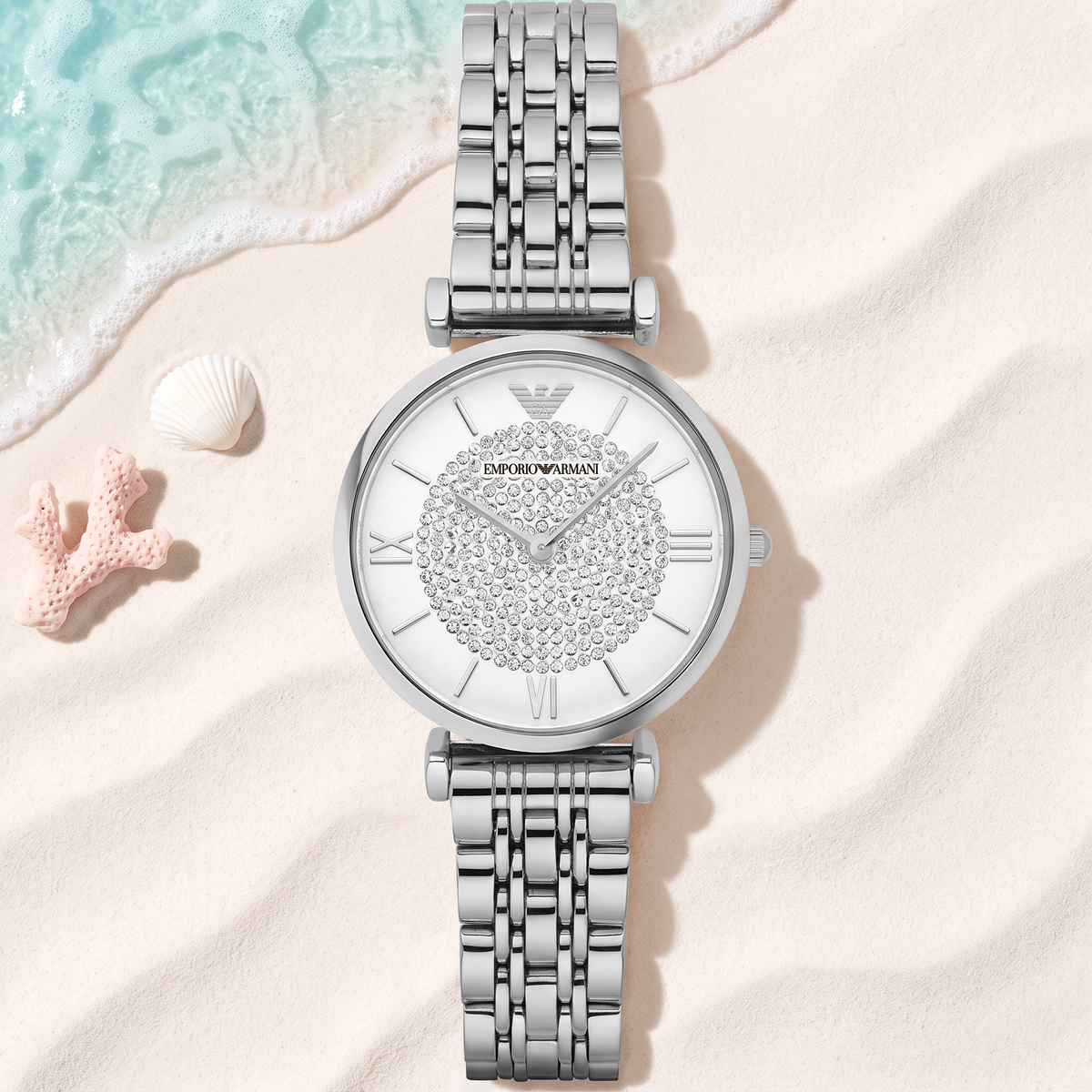 Montre Emporio Armani Gianni Silver, boîtier 32 mm acier, cadran épuré, TIJD&CO