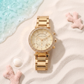 Montre Michael Kors Parker Gold, chronographe doré, lunette sertie de cristaux, TIJD&CO