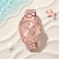 Montre Michael Kors Bradshaw Rose, chronographe or rosé, boîtier 43 mm, TIJD&CO