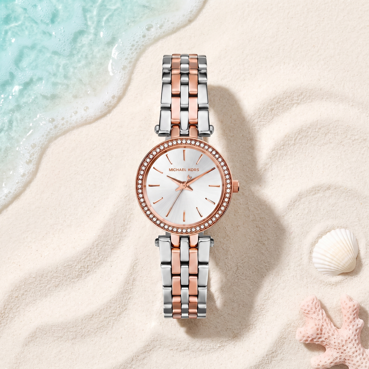 Montre Michael Kors Mini Darci Bicolore Rose, 33 mm, acier et or rosé, TIJD&CO