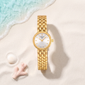 Montre Tissot Lovely Gold, petit boîtier doré, cadran argenté, verre saphir, TIJD&CO
