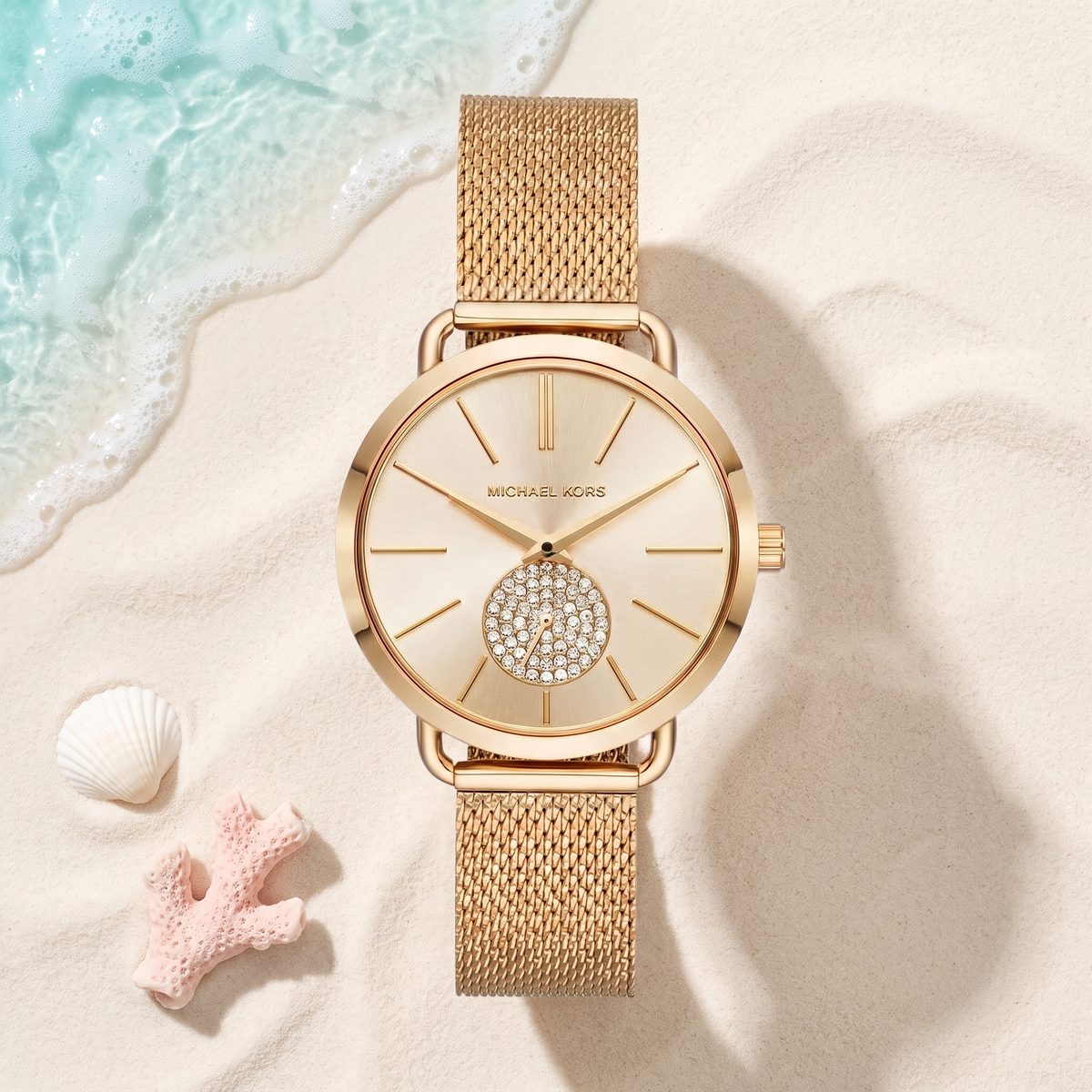 Montre Michael Kors Portia, ronde dorée, cadran champagne, TIJD&CO