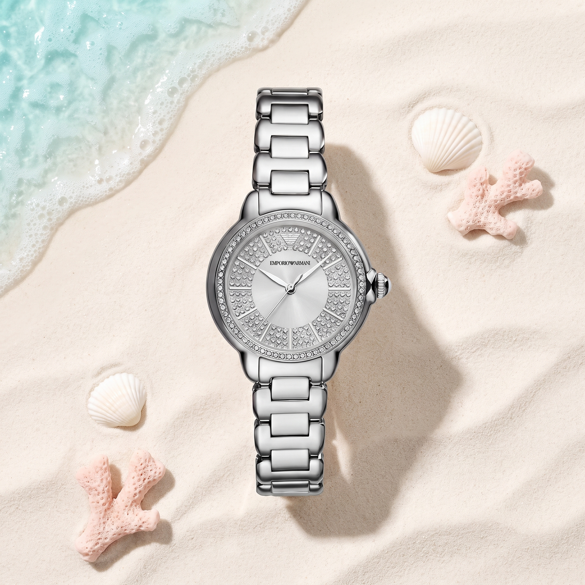 Montre Emporio Armani Mia Silver, boîtier 32 mm acier, 8 mm d'épaisseur, TIJD&CO